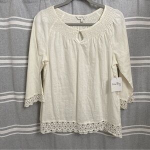 NWT CORAL BAY / Linen Blend 3/4 Sleeve Blouse Size S